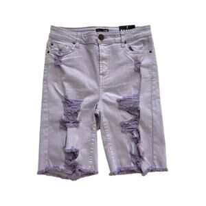 Fashion Nova Lilac Purple Mystery Girl Distressed Bermuda Jean Shorts Size 7 NEW